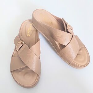 Patrizia Spring Step Rutha Beige Leather Criss Cross Slide Sandals Womens US 6